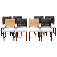 Carl-Gustav Hiort af Ornäs 1950s Set of Six or Eight Cane/Leather Dining Chairs