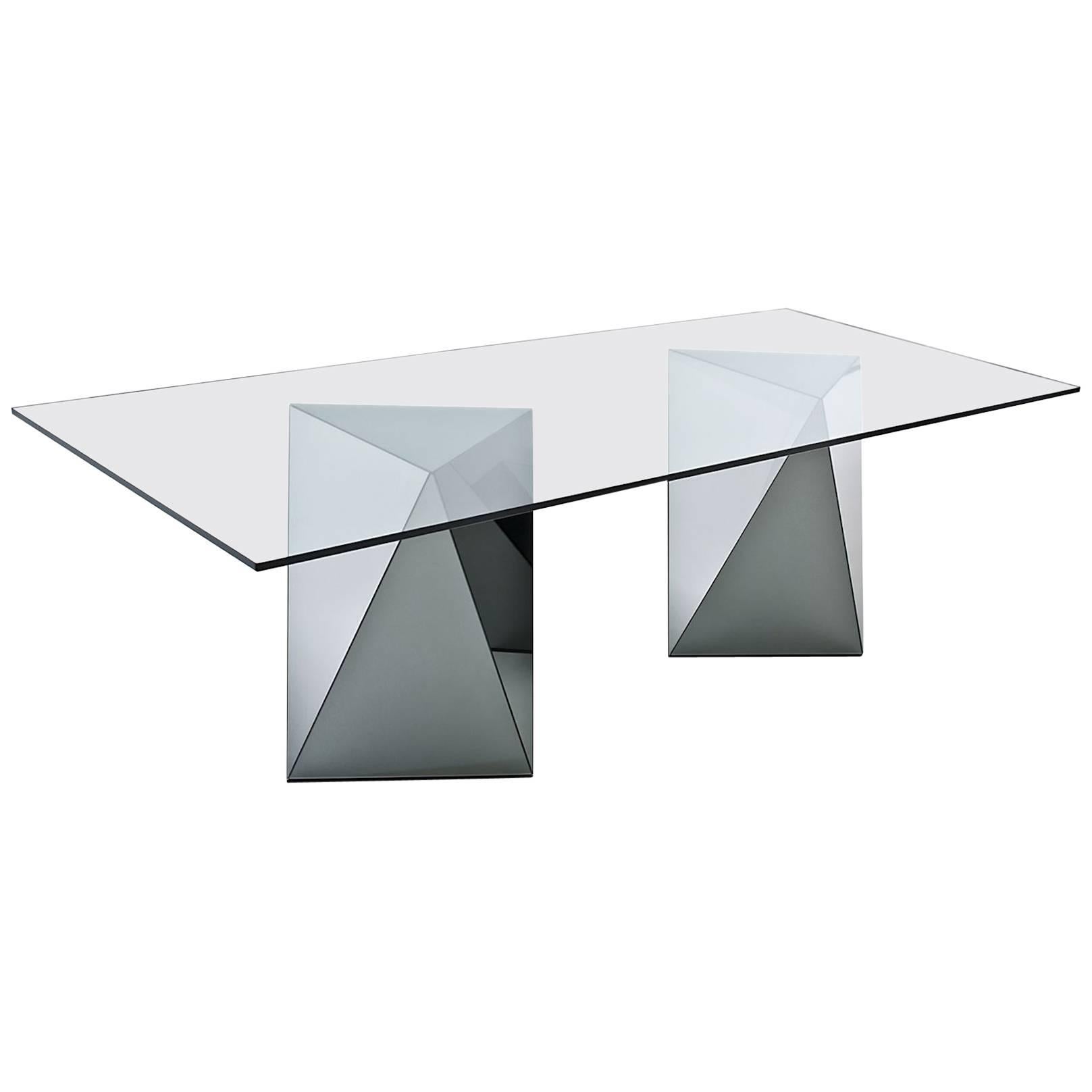 Yan Dining Table in Glass, Mirrored or Smoked by Gallotti & Radice For Sale