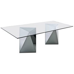 Yan Dining Table in Glass, Mirrored or Smoked by Gallotti & Radice