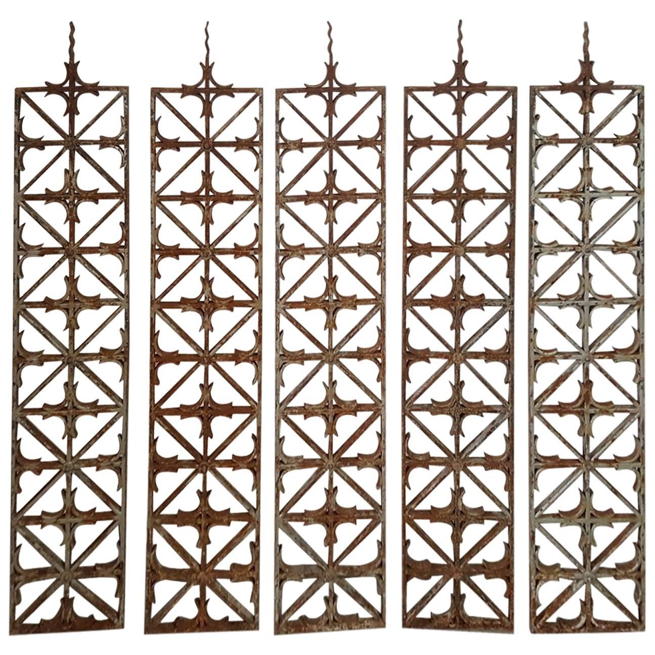 Set of Five Mid-Century Wrought Iron Panels