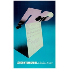 Original Vintage Modernist Design London Transport Poster - At London's Service