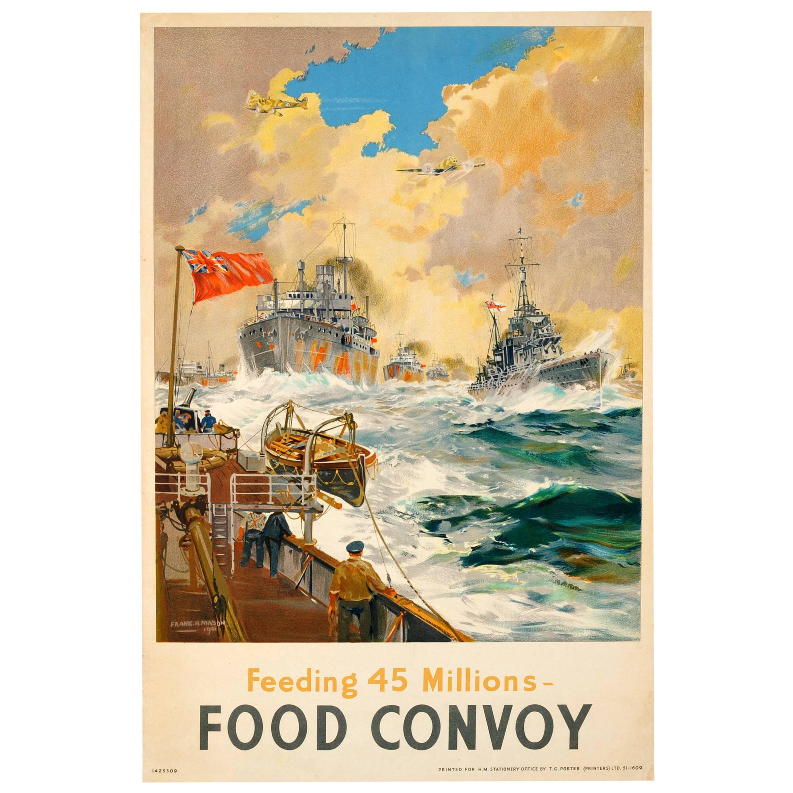 Original Vintage British WWII Propaganda Poster: Feeding 45 Millions Food Convoy
