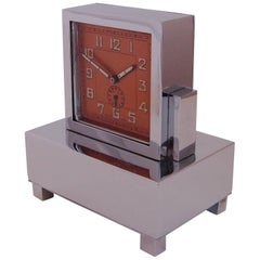 Swiss Art Deco Chrome, Copper & Brass Architectural Musical Alarm Clock by Liga