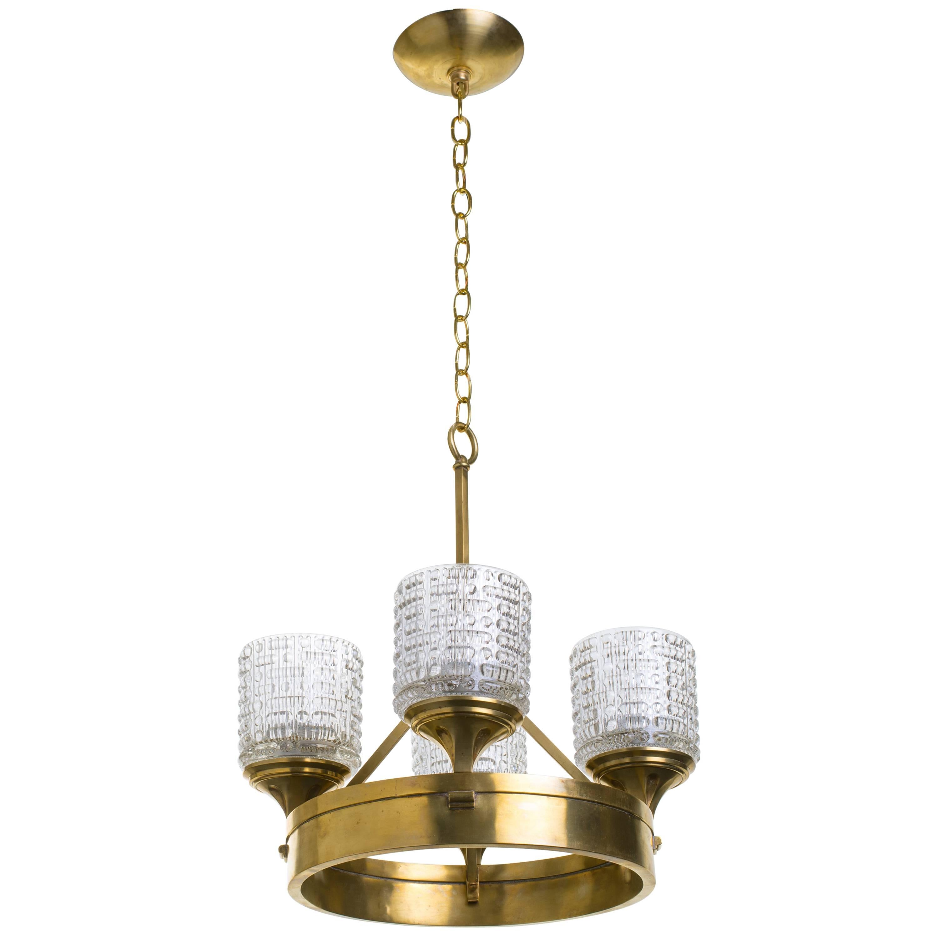 Pressed Glass and Brass German Chandelier