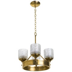 Retro Pressed Glass and Brass German Chandelier