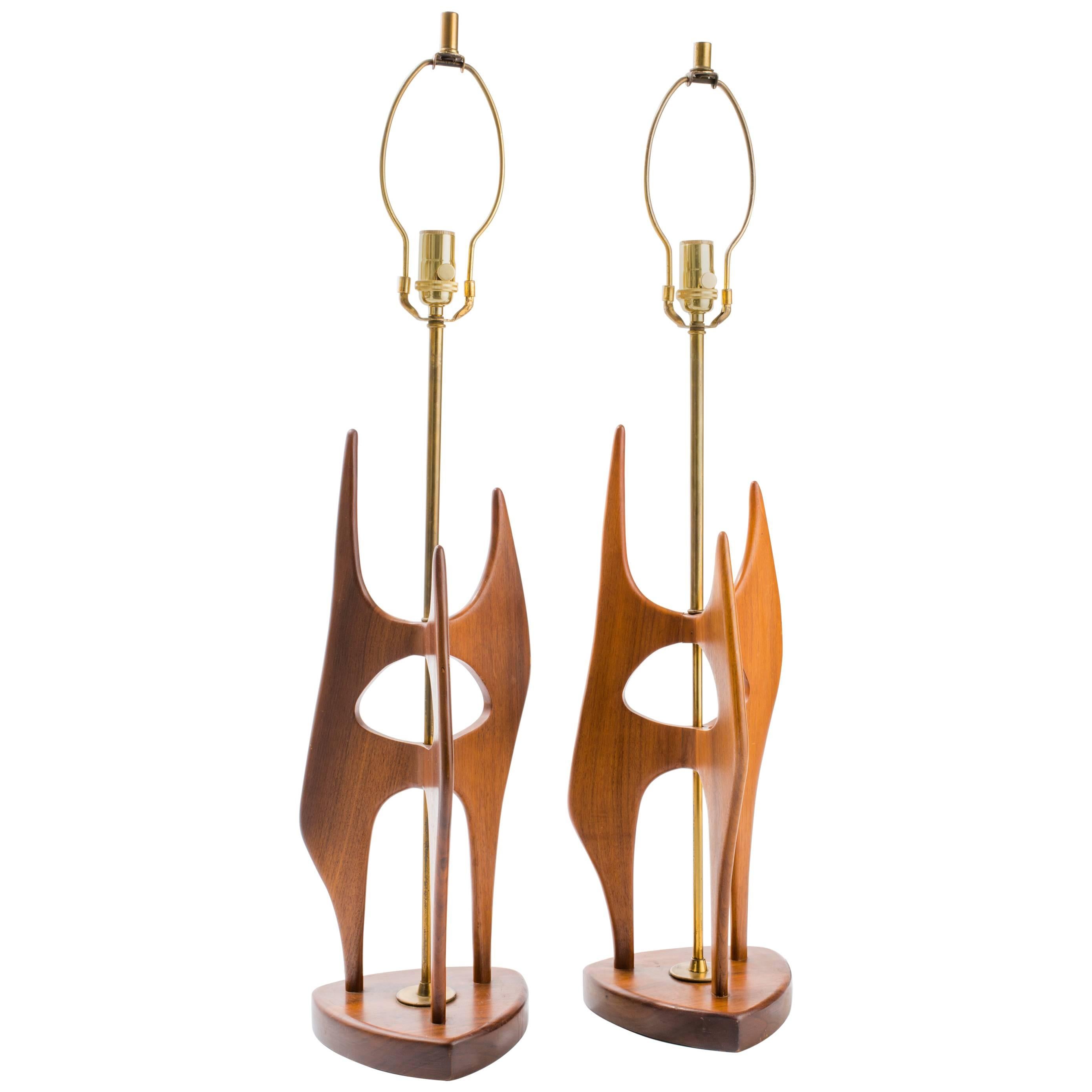Midcentury Sculptural Teak Lamps For Sale