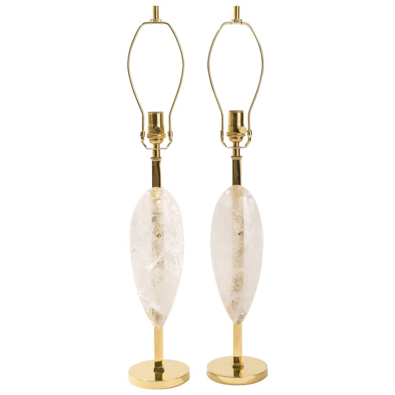Pair of Rock Crystal Quartz Lamps, Eon Collection For Sale
