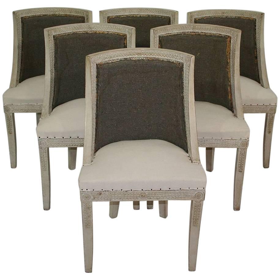 Set of Six, 19th Century, French Empire Gondola Chairs