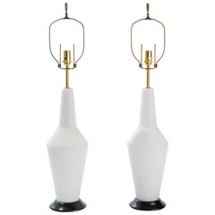 Pair of Midcentury Opaque White Glass Lamps