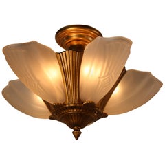 Antique American Flush Mount Art Deco Chandelier by Puritan