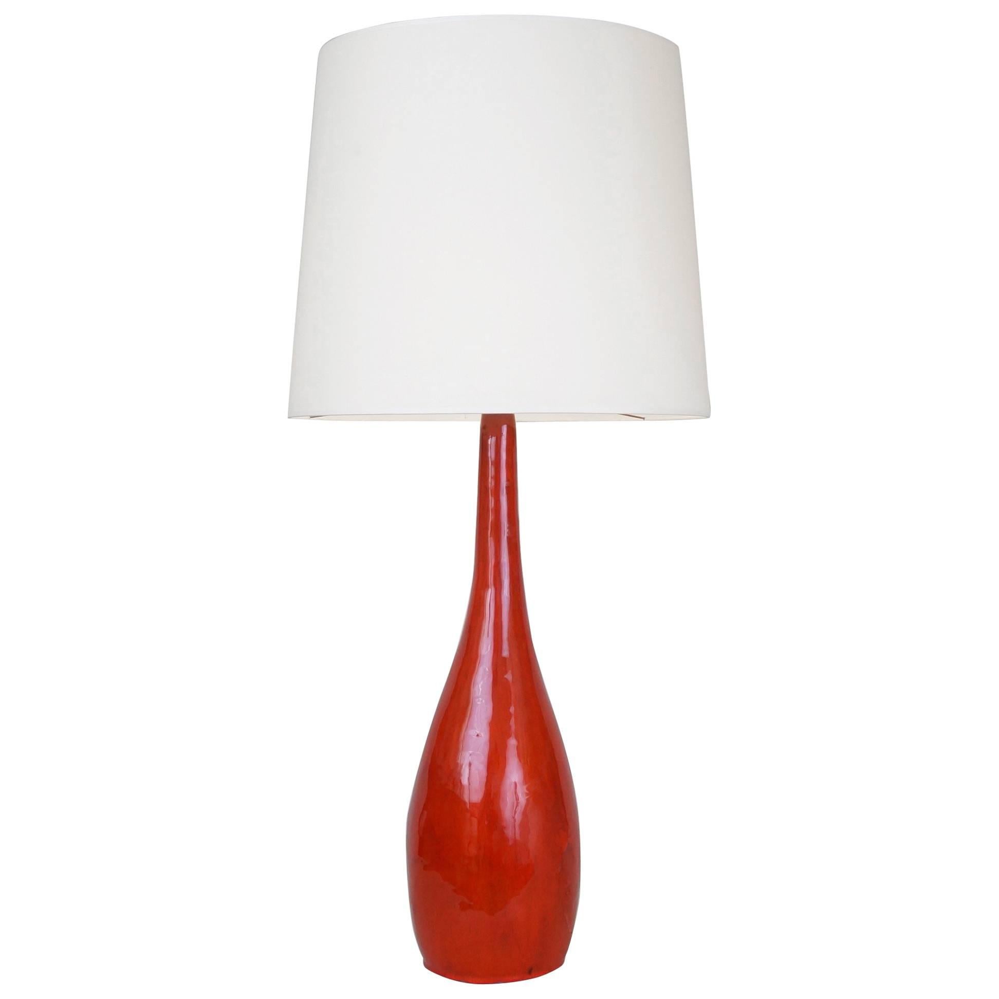 R&J Cloutier Red Ceramic Table Lamp For Sale