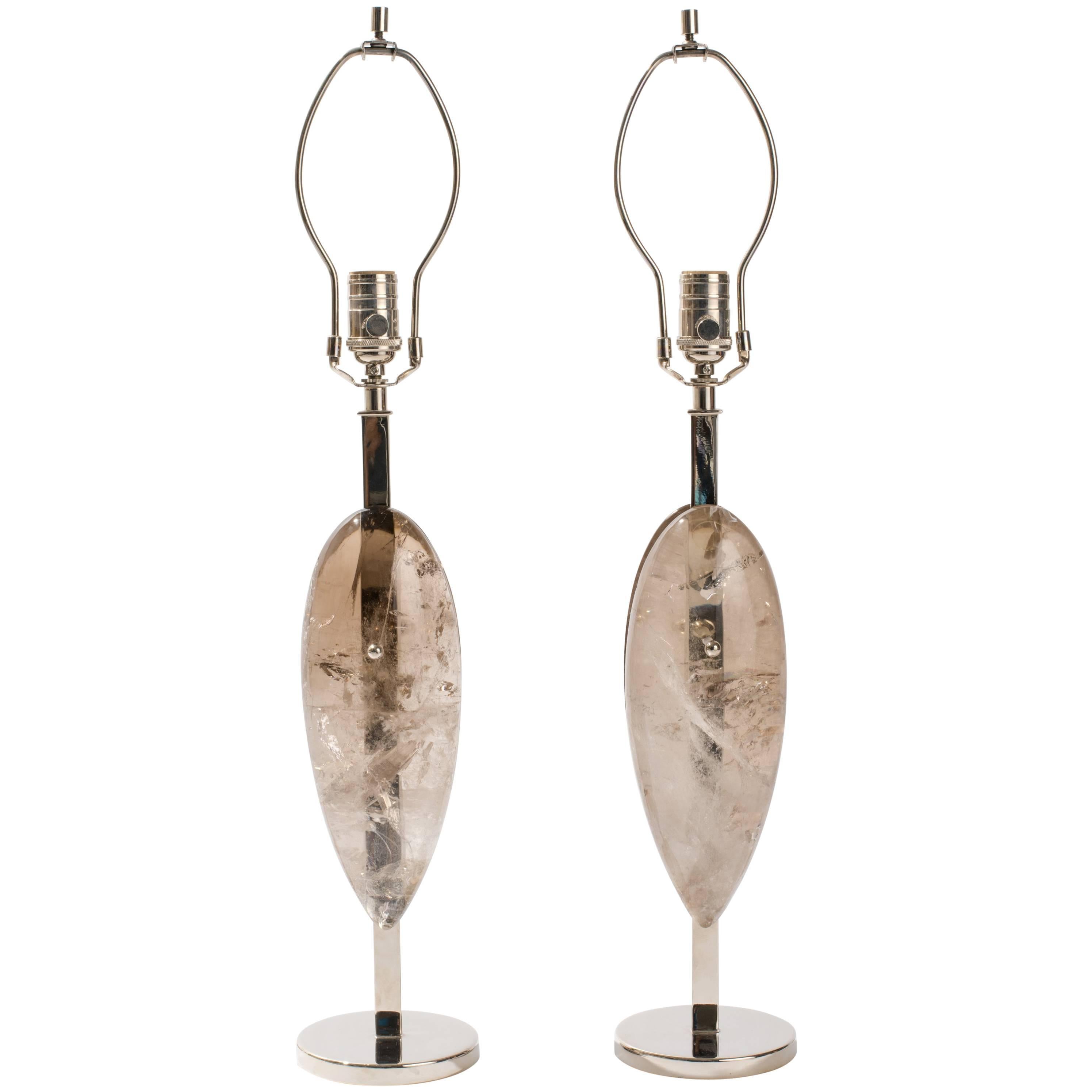 Pair of Smoky Rock Crystal Modern Lamps-Eon Collection