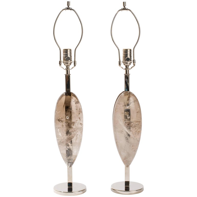 Pair of Smoky Rock Crystal Modern Lamps-Eon Collection For Sale