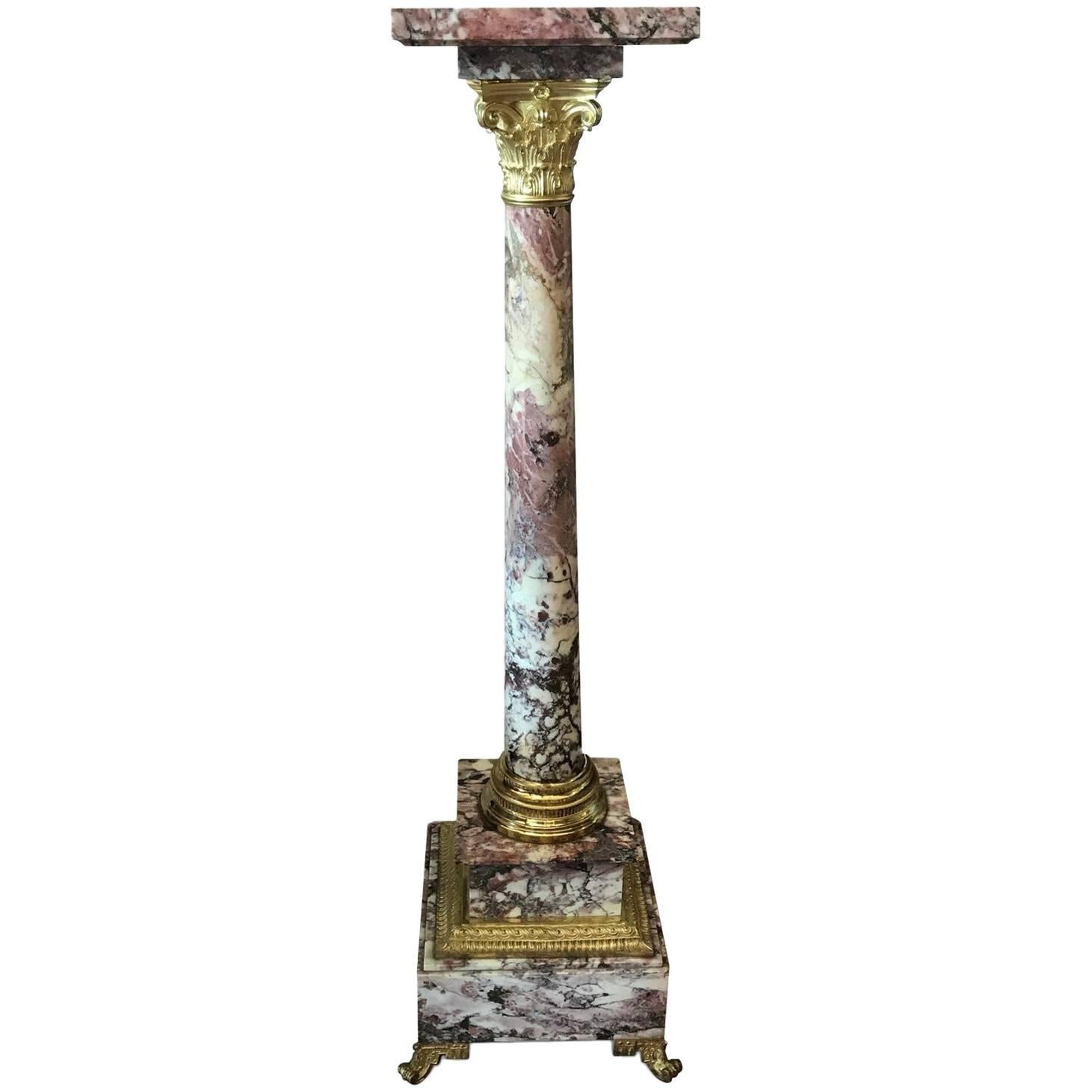 Italian 19th Century Empire Violet Marble Column Fior Di Pesco Ormolu Pedestal