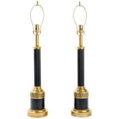 Greek Key Brass Column Table Lamps