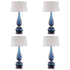 Vintage Pair of Large Aqua Blue Murano / Venetian Glass Table Lamps, Barovier e Toso