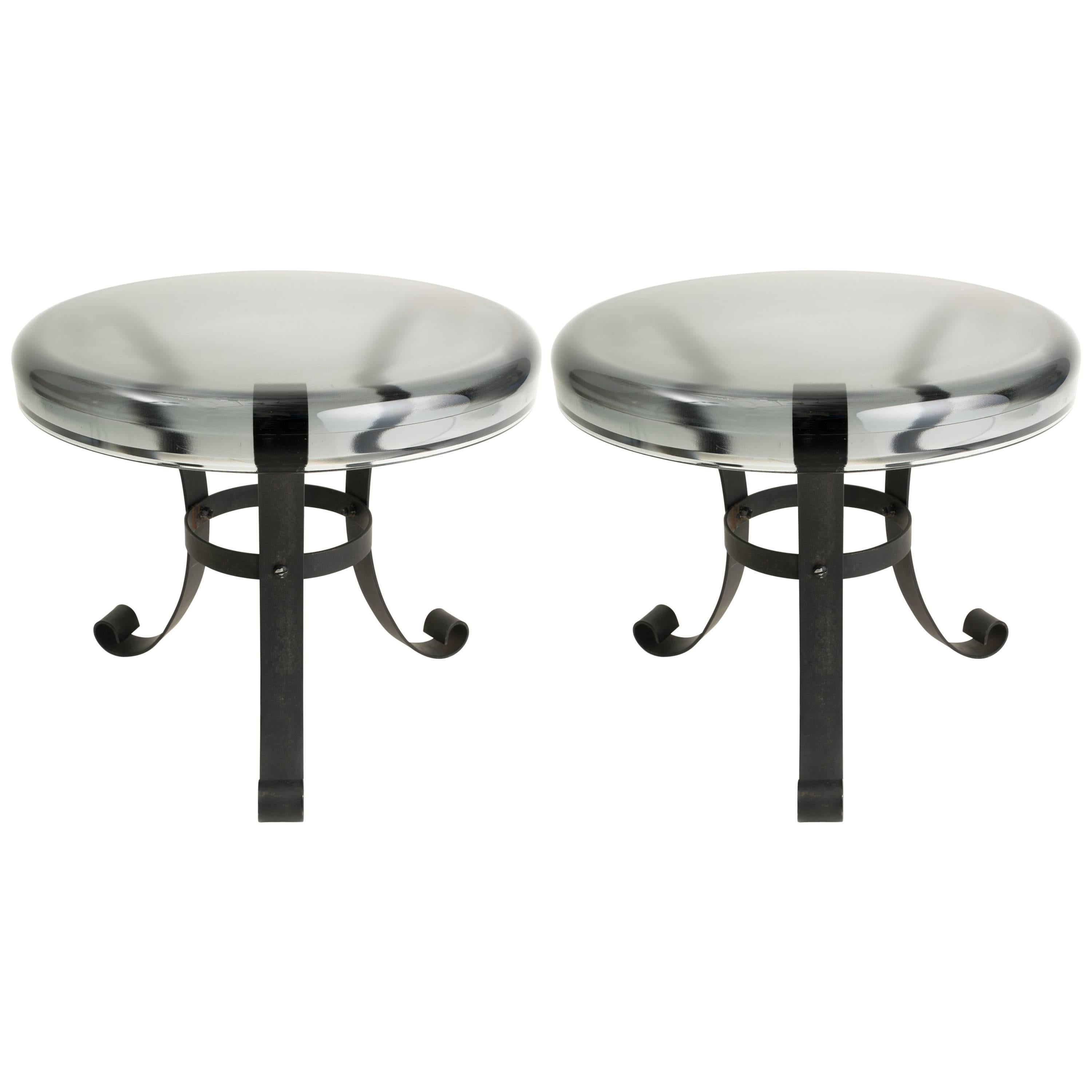 Pair of Smoked Glass Top Side Tables For Sale