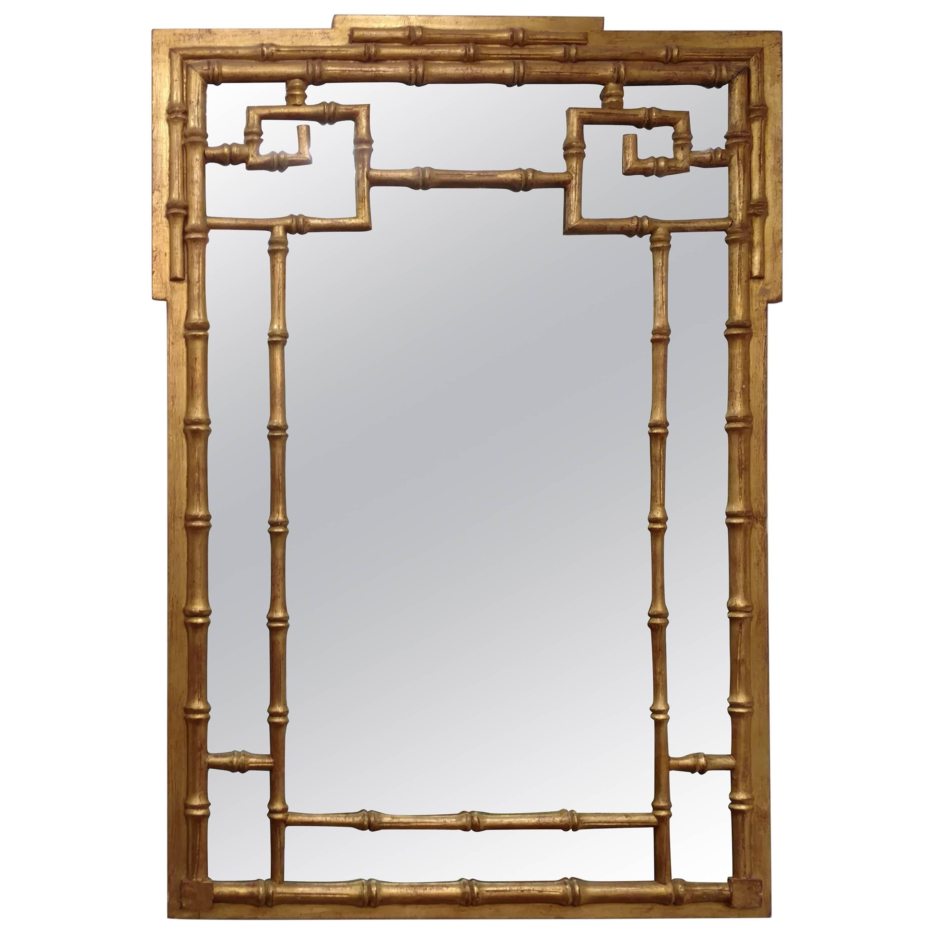 Italian Carved Wood Faux Bamboo Wall Mirror