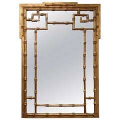 Italian Carved Wood Faux Bamboo Wall Mirror