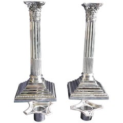 Pair of Classical Corinthian Column Silver Candlesticks Edwardian, 1910