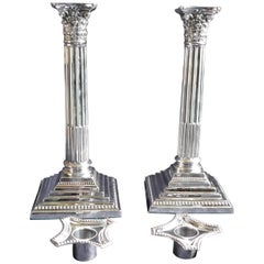 Antique  Pair of Classical Corinthian Column Silver Candlesticks Edwardian, 1910