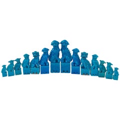 Collection of 14 Graduating Turquoise Chinese Export Foo Dogs