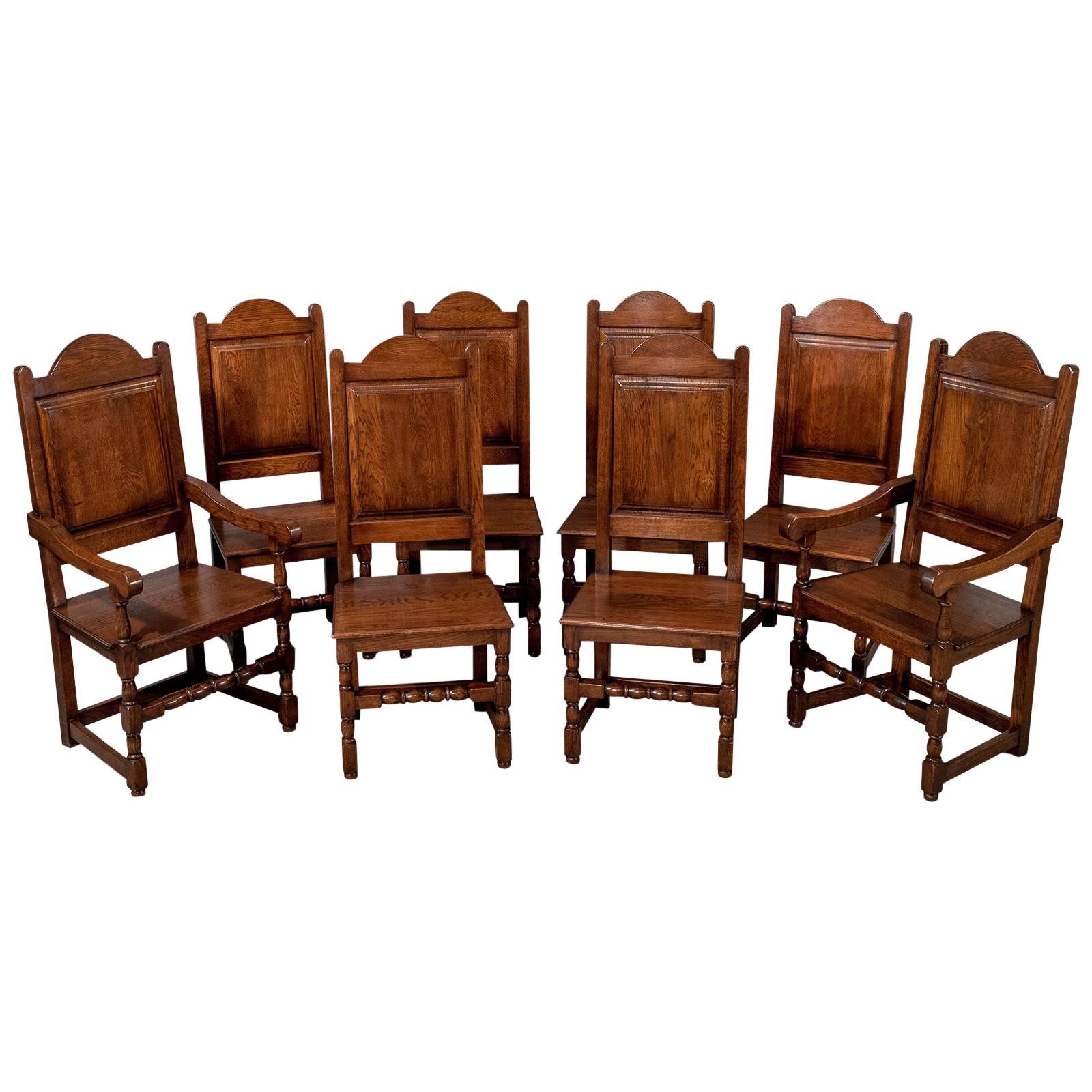 Set of Eight Oak Dining Chairs Edwardian Jacobean Revival Inc Carvers circa 1910