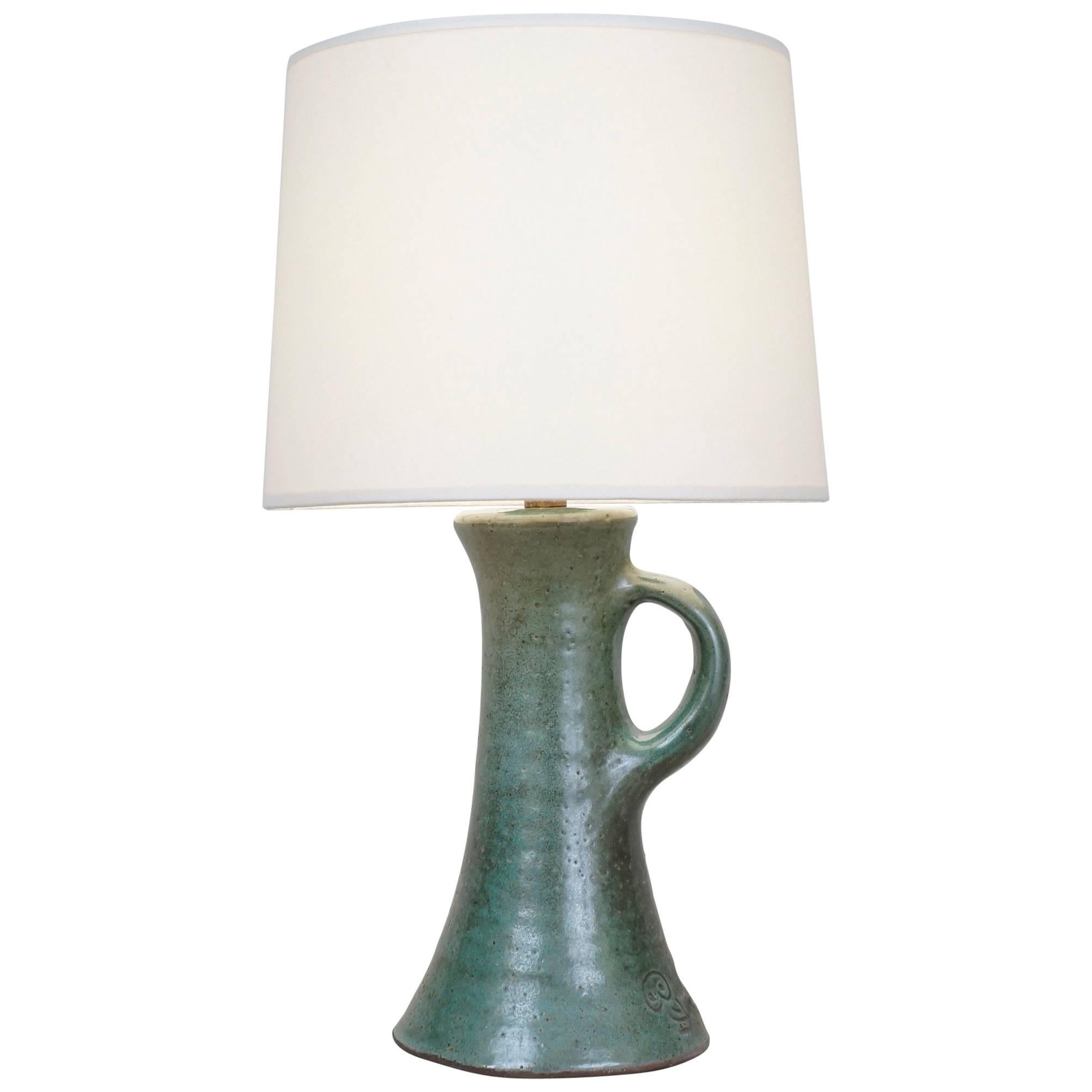 20th Century J&N Pierlot Green Ceramic Table Lamp For Sale