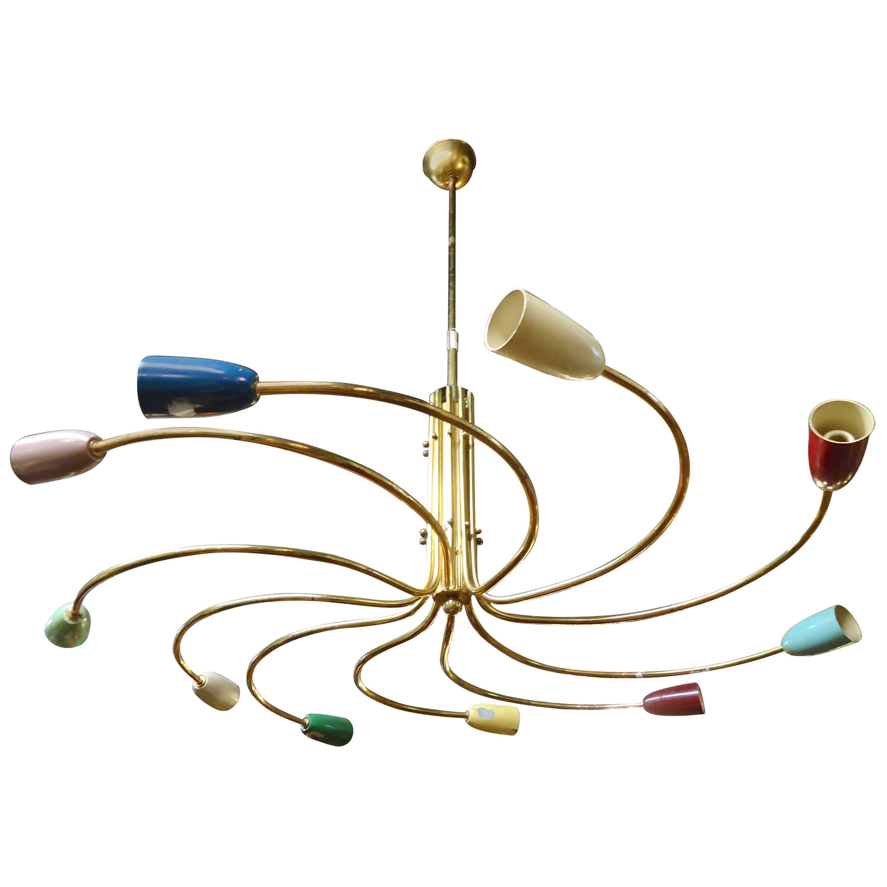 Italian Sputnik Style Brass Chandelier