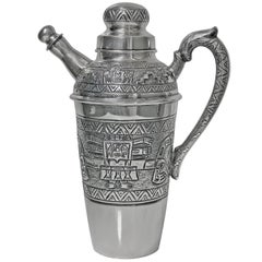 Silver Cocktail Shaker, Aztec Design, South American, circa 1930