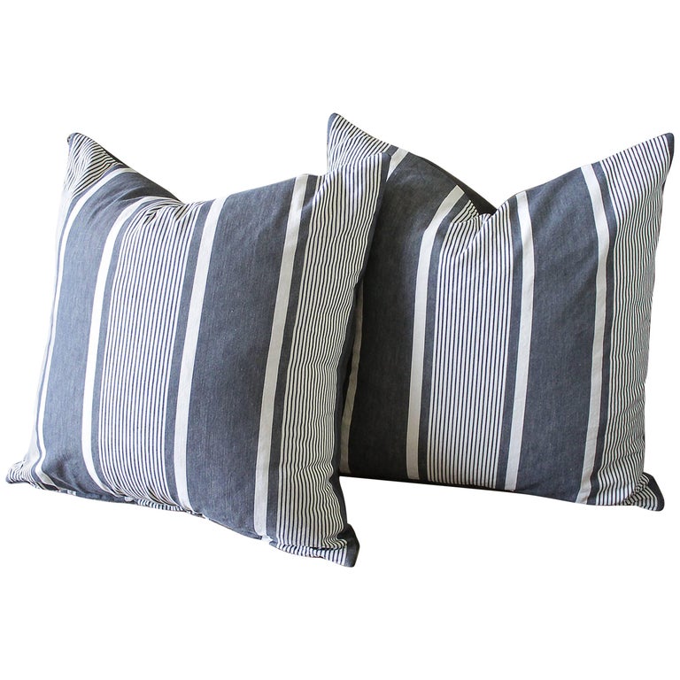 Antique French Ticking Accent Pillows in Coal For Sale at 1stDibs