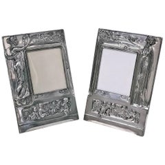 Antique Pair of Art Nouveau Large Silver Plate Photograph Frames, Germany, circa 1900