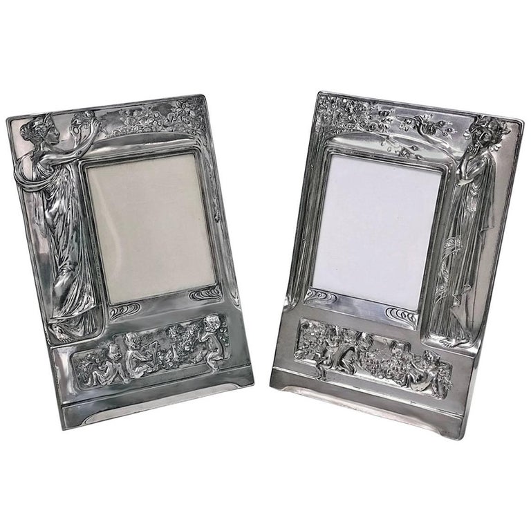 Pair of Art Nouveau Large Silver Plate Photograph Frames, Germany