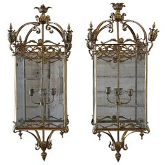 English Gilt Bronze Lantern Lights with Etched Glass