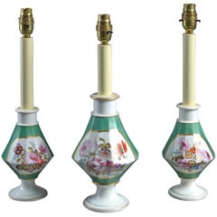 Antique Set of Three Porcelain Vase Lamps