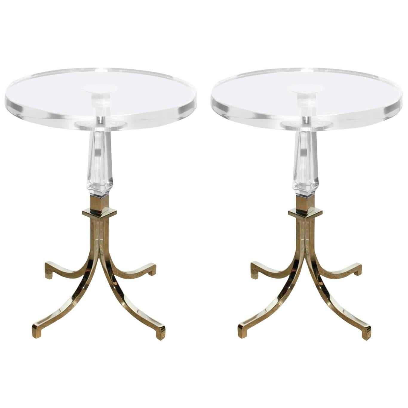 Pair of Regency Style Lucite and Nickel Side Tables by Charles Hollis Jones