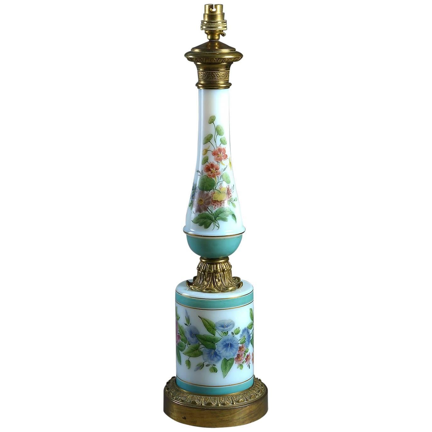 20th Century, Opaline Glass and Brass Lamp For Sale