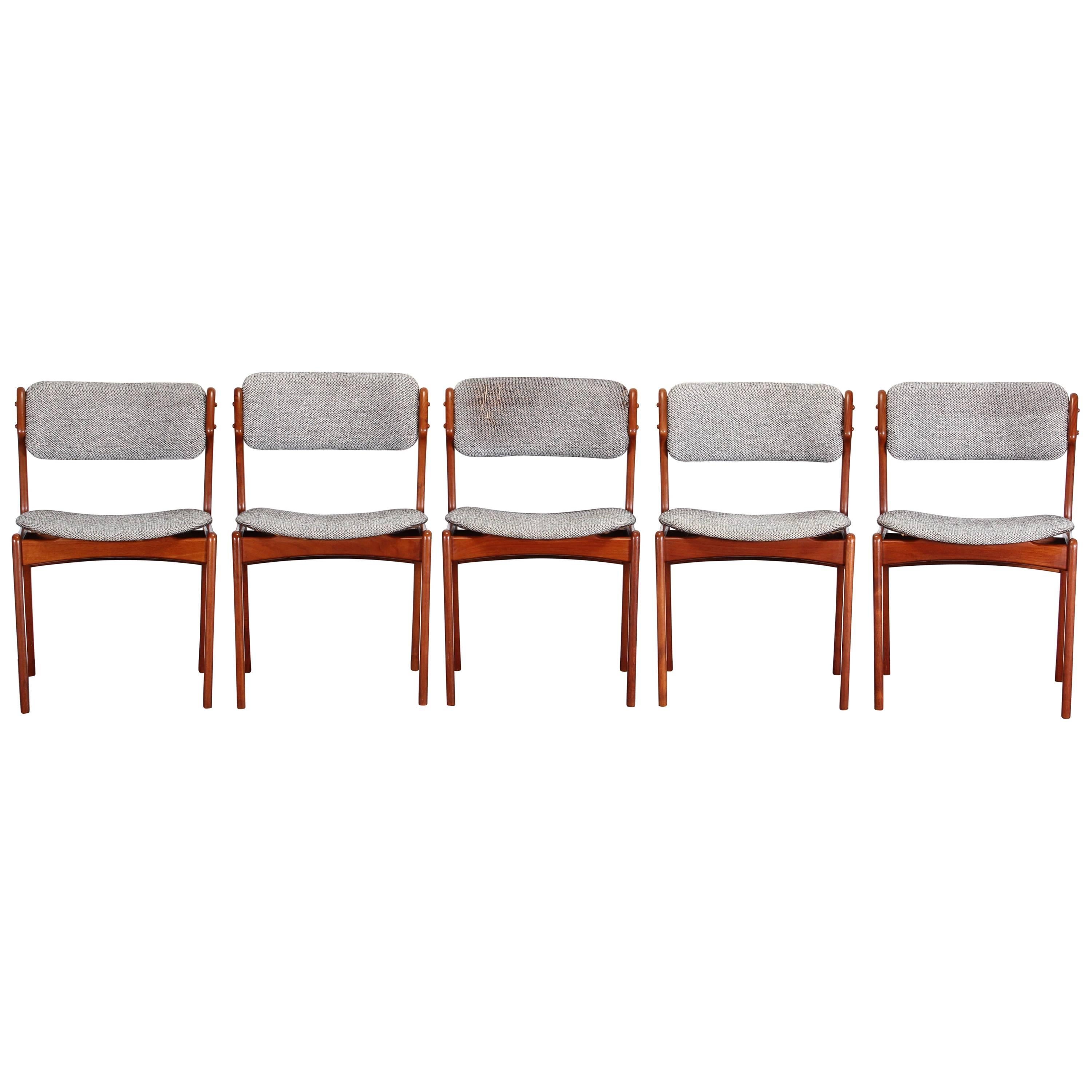 Set of Five Model 49 Teak Dining Chairs by Erik Buch for Oddense Maskinsinedkeri