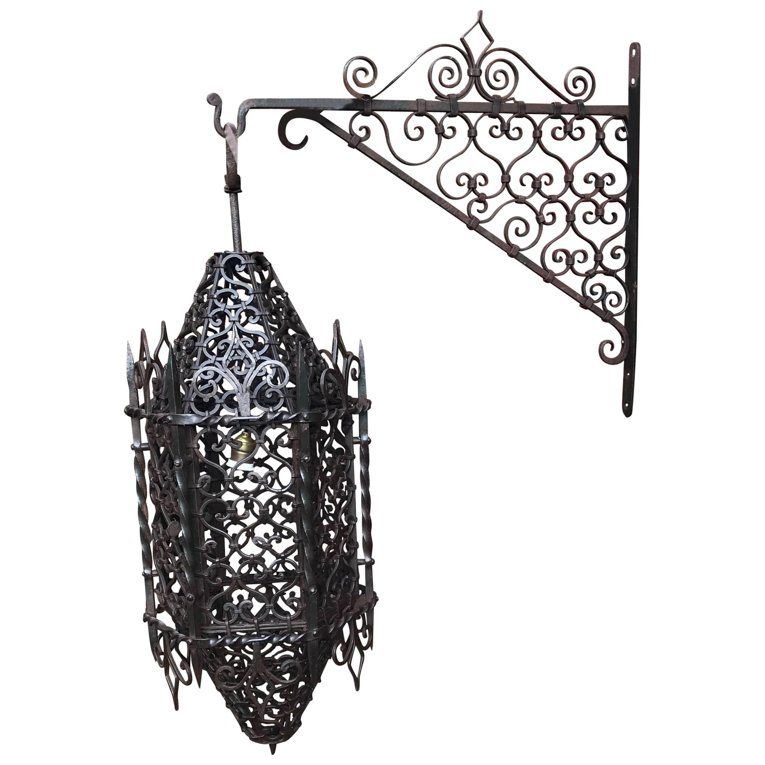 Large Moorish Style Hand crafted Wrought Iron Porch Lantern Wall Pendant Light 