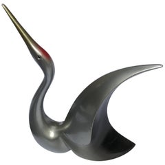 Japanese Brilliant Silver Bronze Crane