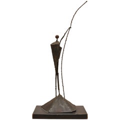 Brutalist Metal Sculpture of Figure Holding Spear 12