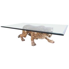 Impressive Carved Wood Leopard Coffee Table