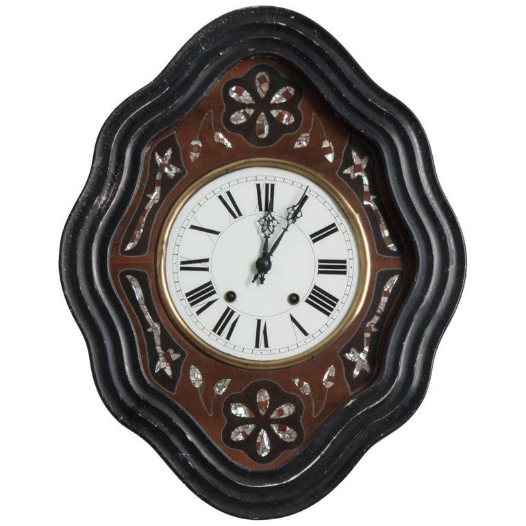French 19th Century Napoleon III MotherofPearl Inlay Wall Clock For