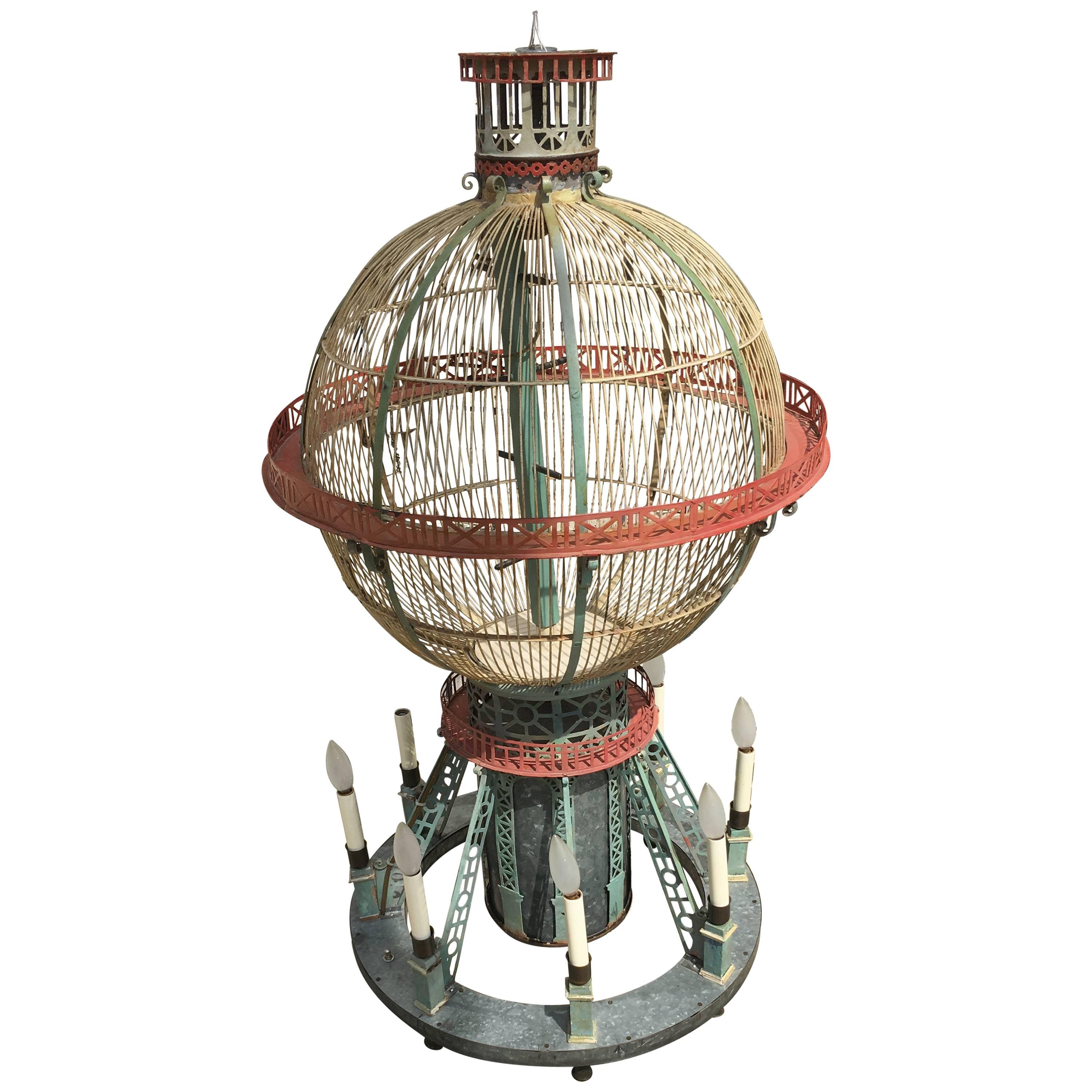 Whimsical and Fun Six-Arm Chandelier in the Form of a Hot Air Balloon / Birdcage