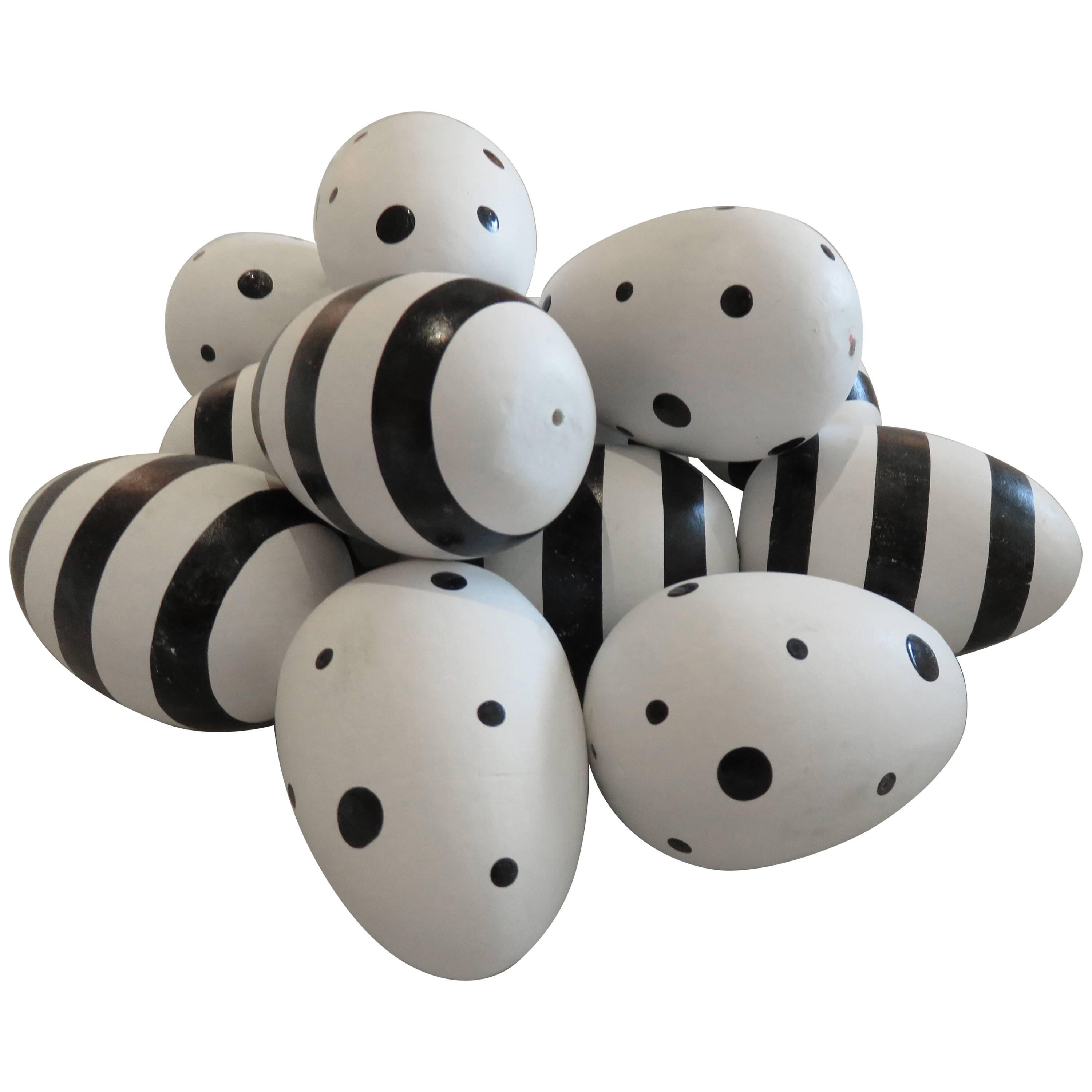 Black and White Decorated Geoffrey Beene Ceramic Eggs, 1980s