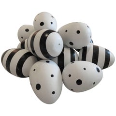 Black and White Decorated Geoffrey Beene Ceramic Eggs, 1980s