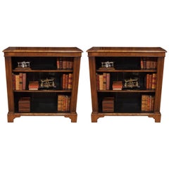 Pair of Antique English Burled Walnut Bookcases
