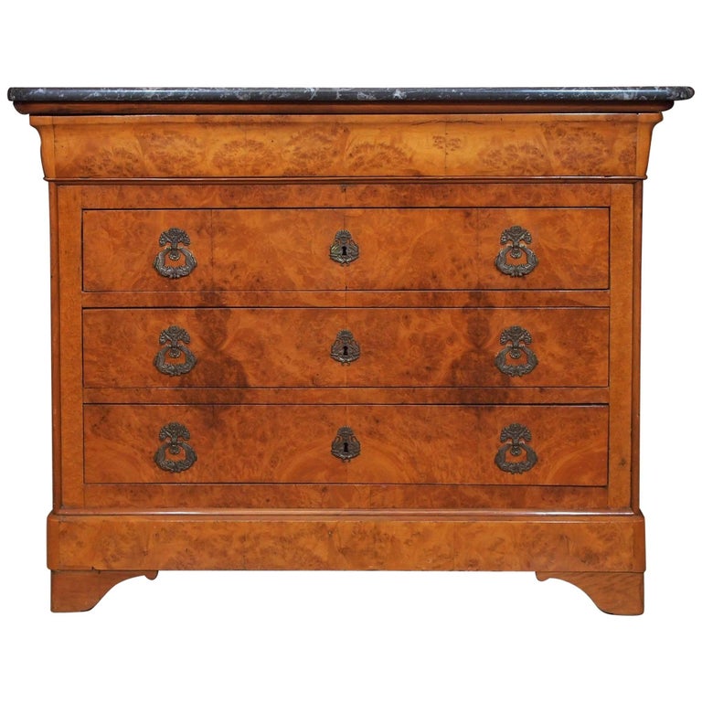 Antique Louis Philippe Citron Wood Chest with Marble Top at 1stDibs