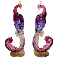 Pair of Alfredo Barbini Murano Birds of Paradise