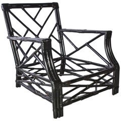 Vintage Black Wicker or Bamboo Porch/Terrace Armchair 2
